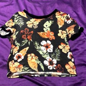 Black with floral pattern crop top